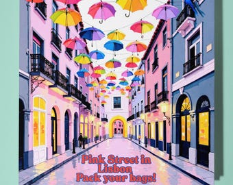 Pink Street in Lisbon - Personalised card - surprise Card - Premium Greeting Card and Envelope - friend girlfriend boyfriend wife husband