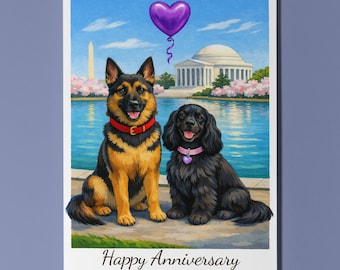 Washington Tidal Basin Cocker Spaniel German Shepherd Dogs Happy Anniversary Card Envelope Funny Breeds Premium Personalised Couples Spouses