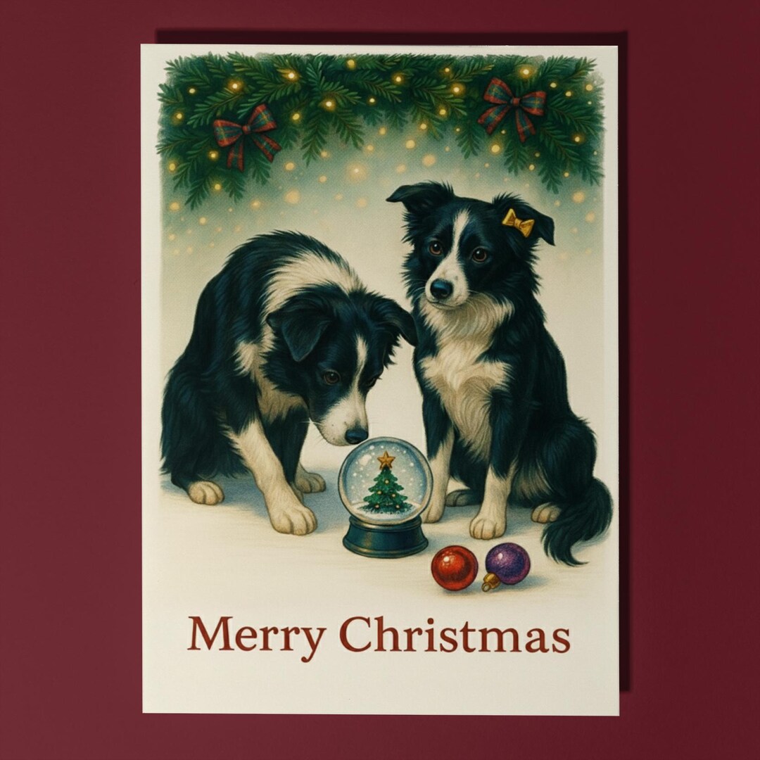 Border Collie Christmas Card – Funny Dogs, Snow Globe Design ...
