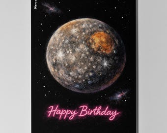 Galactic Journey Collection - Planet Mercury Happy Birthday Card Premium Greeting Card and Envelope Personalised - Friends Family Mum Dad