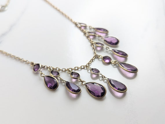 Lovely  Art Deco Jewellery Purple Glass Charms dr… - image 4