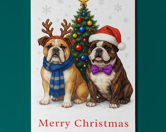English Bulldog Dogs - Merry Christmas Card - Funny Animal - Dog Breeds - Premium Greeting Card and Envelope - Personalised card - Friends
