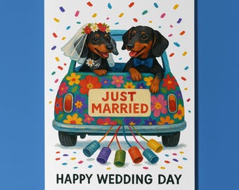 Dog Breeds Collection - Dachshund Dogs Duo - Happy Wedding Day Card - Funny Animal  Premium Greeting Card and Envelope - Personalised card