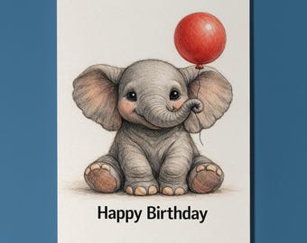 Animal Hugs Collection Balloon Elephant Joy Happy Birthday Card  Premium Card and Envelope Personalised Friends Family members