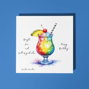 Cocktail Rainbow Paradise fatto a mano - Luminoso, divertente e pieno di buone vibrazioni. - Biglietto di auguri di buon compleanno, biglietto di auguri premium e busta