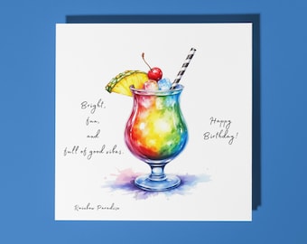 Handmade  Rainbow Paradise cocktail -  Bright, fun, and full of good vibes. - Happy Birthday Card Premium Greeting Card & Envelope