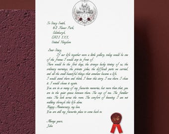 Personalised Anniversary Letter, Wax Seal, A4 Custom Love Letter, Handmade