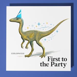 Dinosaur Coelophysis - Verjaardagskaart - Gepersonaliseerde kaart - Kaart grappige dieren - Premium wenskaart en envelop moeder vader zoon zus vriend