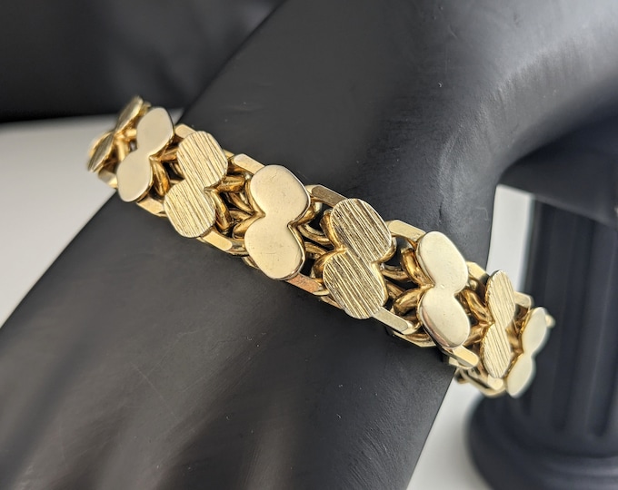 Lovely Vintage Jewellery Gold-tone Polished Textured Link Bracelet