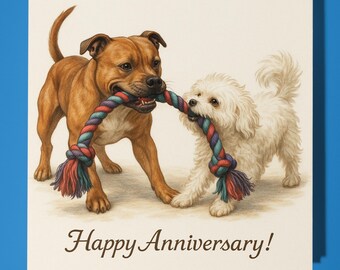 Staffordshire Bull Terrier and Bolognese dogs - Happy Anniversary Card - Funny Animal - Premium Greeting Card Envelope - Personalised card
