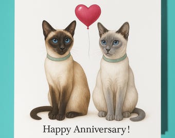 Cat Breeds Collection - Siamese cats - Happy Anniversary Card - Premium Greeting Card & Envelope - Personalised cat card - Couple Husband