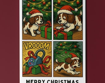 Santa’s Noisy Gift - Comic - Merry Christmas Card - Funny Dogs -  Premium Greeting Card and Envelope - Personalised card - Friends Family