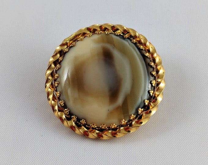 Vintage DGBM\West Germany Gold tone Faux Agate Glass Scarf Clip Brooch