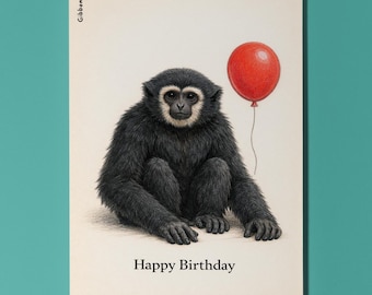 Animal Hugs Collection Gibbon: Simply cool Happy Birthday Card Premium Greeting Card and Envelope Personalised Friends Family members
