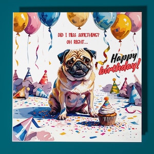 Biglietto di auguri di buon compleanno con carlino - Biglietto di auguri premium con busta per animali divertenti - Biglietto personalizzato con cane - Figlio Sorella Amica Figlia Mamma