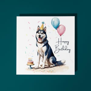 Handgemaakte schattige Alaskan husky hondenras met taart Happy Birthday Card Funny Animal Card Animal Lovers Premium wenskaart en envelop