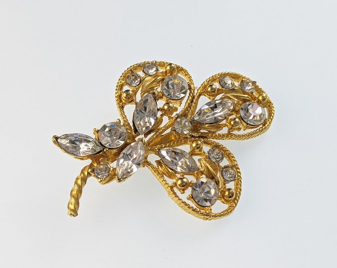 Lovely Vintage Jewellery Gold-tone  Rhinestone Brooch