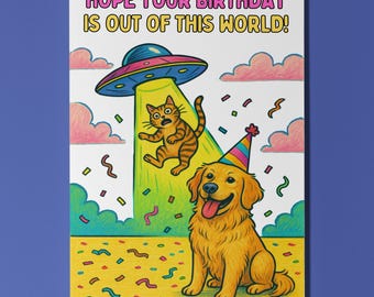 Fine Art Funnies - Labrador - UFO - Happy Birthday Card - Premium Greeting Card and Envelope - Personalised funny dog card - Friend Family