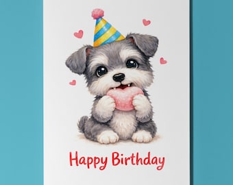 Schnauzer Birthday Card Personalised Kawaii Mochi Cute Dog Lover Gift