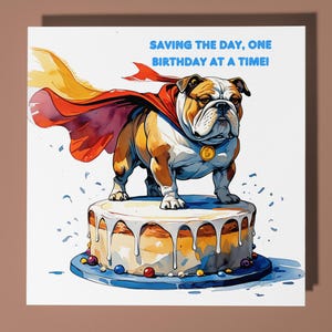 Bulldog dog Happy Birthday Card - Animale divertente - Biglietto di auguri premium e busta - Biglietto personalizzato per cani - Papà figlio sorella amico fratello