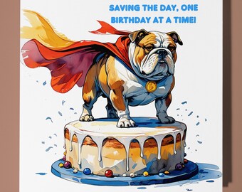 Bulldog dog Happy Birthday Card - Funny Animal - Premium Greeting Card & Envelope - Personalised Dog card - Dad Son Sister Friend Brother