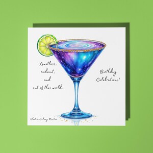 Cocktail Martini Galaxy Elettrico fatto a mano - Illimitato, radioso e fuori dal mondo. Biglietto di auguri di buon compleanno premium con busta.
