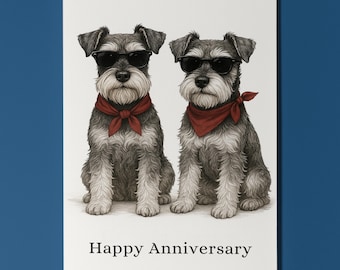 Dog Breeds Collection - Miniature Schnauzers Dogs Duo - Anniversary Card - Funny Animal - Premium Greeting Card Envelope - Personalised card