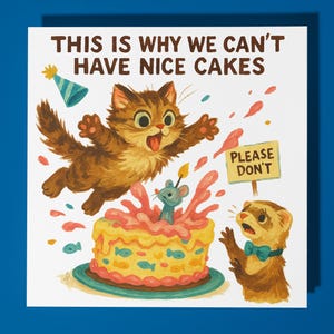Fliegende Katze - Alles Gute zum Geburtstag Karte - Lustiges Tier Premium Grußkarte Umschlag Personalisierte Katzenkarte - Schwester Tochter Freund Bruder Papa
