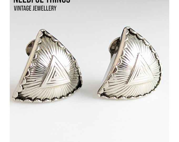 Beautiful Vintage Silver-tone triangle of Karma Design Jewellery Earrings