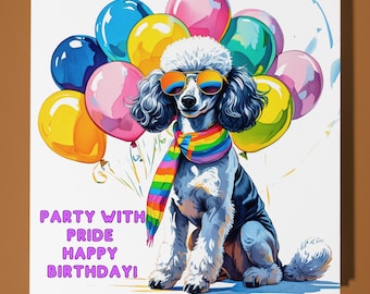 Poodle dog LGBTQ+ Happy Birthday Card - Funny Animal - Premium Greeting Card & Envelope - Personalised Dog card - Friend