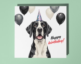 Handmade Great Dane surrounded by black-and-white balloons Happy Birthday Card Funny Animal  Animal Lovers Premium Greeting Card Envelope