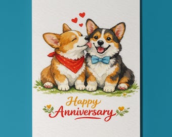 Corgi Dogs Love - Anniversary Card - Funny Dog Breeds - Premium Greeting Card & Envelope - Personalised card - Couple Wife Husband Spouses
