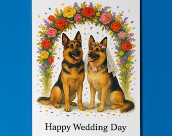 Dog Breeds Collection German Shepherd Dogs Duo - Happy Wedding Day Card - Funny Animal - Premium Greeting Card Envelope - Personalised card