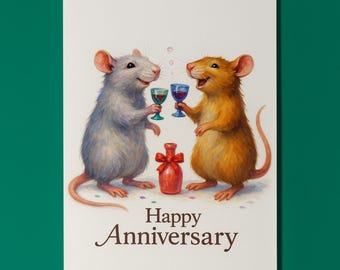 Rats Collection - Squeak & Sip Anniversary - Happy Anniversary Card - Funny Animal - Premium Greeting Card and Envelope - Personalised card
