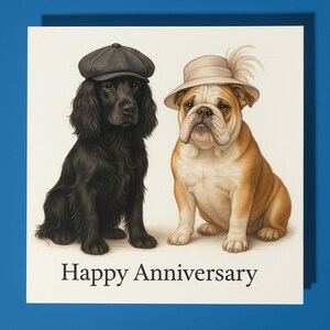 Épagneul springer et bouledogue anglais - carte de joyeux anniversaire - carte de voeux premium animal drôle et enveloppe - carte personnalisée - couple