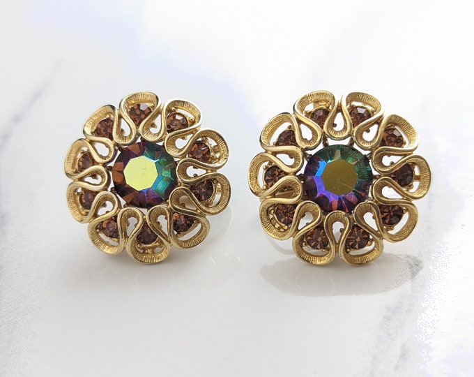 Beautiful Vintage Aurora borealis Crystal Earrings by Jewelcraft Jewellery