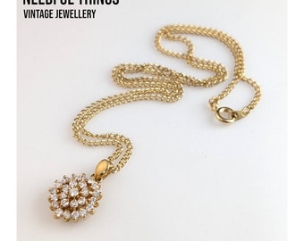 Lovely Vintage Jewellery  Gold-tone Faux Diamond Pendant Necklace