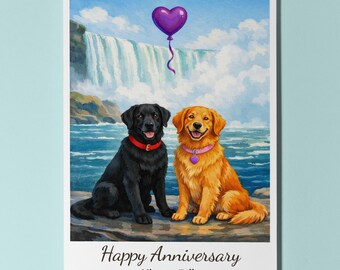 Niagara Falls Golden Retriever Labrador dogs Happy Anniversary Card and Envelope Funny Premium Personalised Couples Spouses Wife Husband