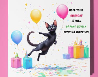 Oriental cat Happy Birthday Card - Funny Animal - Premium Greeting Card & Envelope - Personalised Cat card - grandson daughter son mum