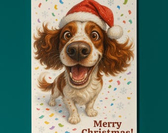 Spaniel Dog - Snout Party Collection - Merry Christmas! Card - Funny Dog - Dog Breeds - Premium Greeting Card & Envelope Personalised card