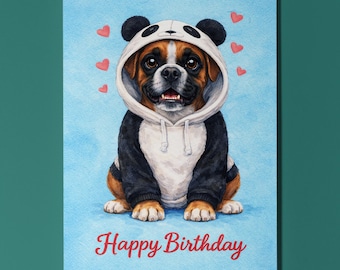 Felpa con cappuccio Boxer Dog Panda, biglietto d'auguri Kawaii, regalo personalizzato per amanti dei cani