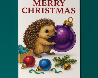 Merry Little Hedgehog - Merry Christmas! Card - Funny animals - Premium Greeting Card and Envelope - Personalised card - Friend Family
