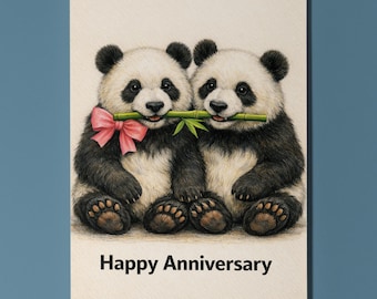 Animal Hugs Collection Panda Bamboo Love Happy Anniversary Card - Premium Greeting Card & Envelope - Personalised funny card Couples Spouses
