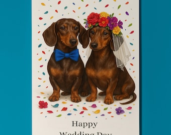 Dog Breeds Collection - Dachshund - Happy Wedding Day Card - Funny Animal - Premium Greeting Card & Envelope - Personalised card - Couples