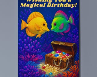 Rainbow Fish Parade Collection - Yellow Tang Tropical Fish- Happy Birthday Card - Premium Greeting Card & Envelope - Personalised card