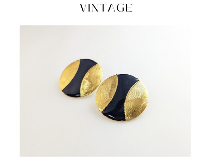 Enchanting Vintage Jewellery Gold  Dark Blue Enamel Earrings A Timeless Statement