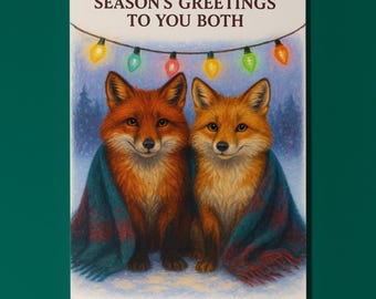 Cozy Fox Couple Season's Greetings Card - Funny animals Premium Greeting Card and Envelope - Personalised Friends Family members
