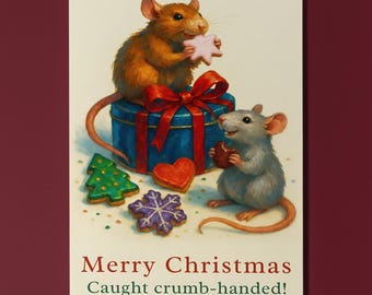 Two rats - Caught crumb-handed Merry Christmas Card - Funny animals - Premium Greeting Card and Envelope - Personalised card - Friends