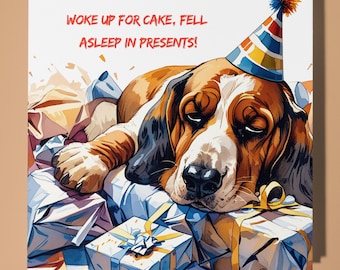 Basset Hound  dog Happy Birthday Card - Funny Animal - Premium Greeting Card & Envelope - Personalised Dog card - Mum Dad Son Sister Friend