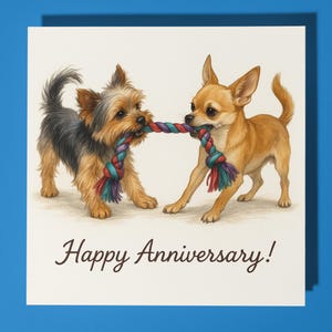 Cani Yorkshire Terrier e Chihuahua - Biglietto di auguri di buon anniversario - Animale divertente - Busta per biglietti di auguri premium - Biglietto personalizzato - Marito